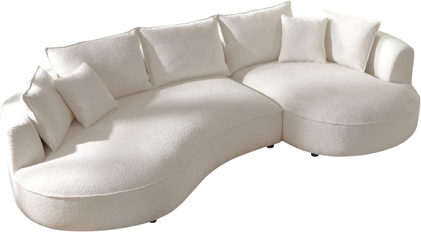 Modern Curved Sofa Set for Living Room, L-Shaped Deep seat Sectional,Upholstery Beige Boucle Fabric, Contemporary Round Couch,Oval-Shape Design Chaise