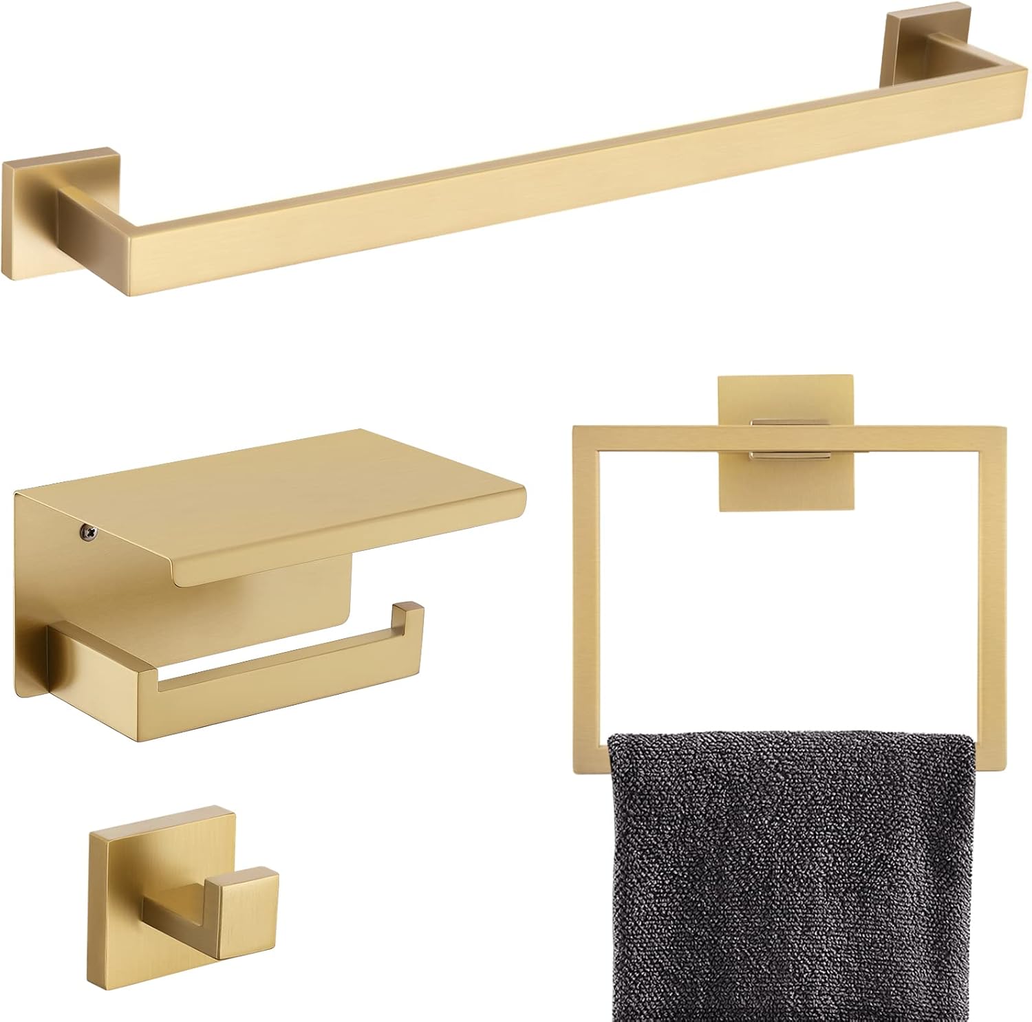 Brushed gold towel bar set