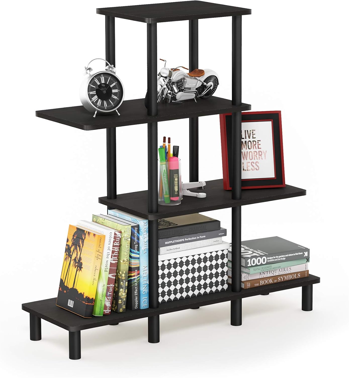Furinno Turn-N-Tube 4-Tier Design Display Rack, Espresso/Black