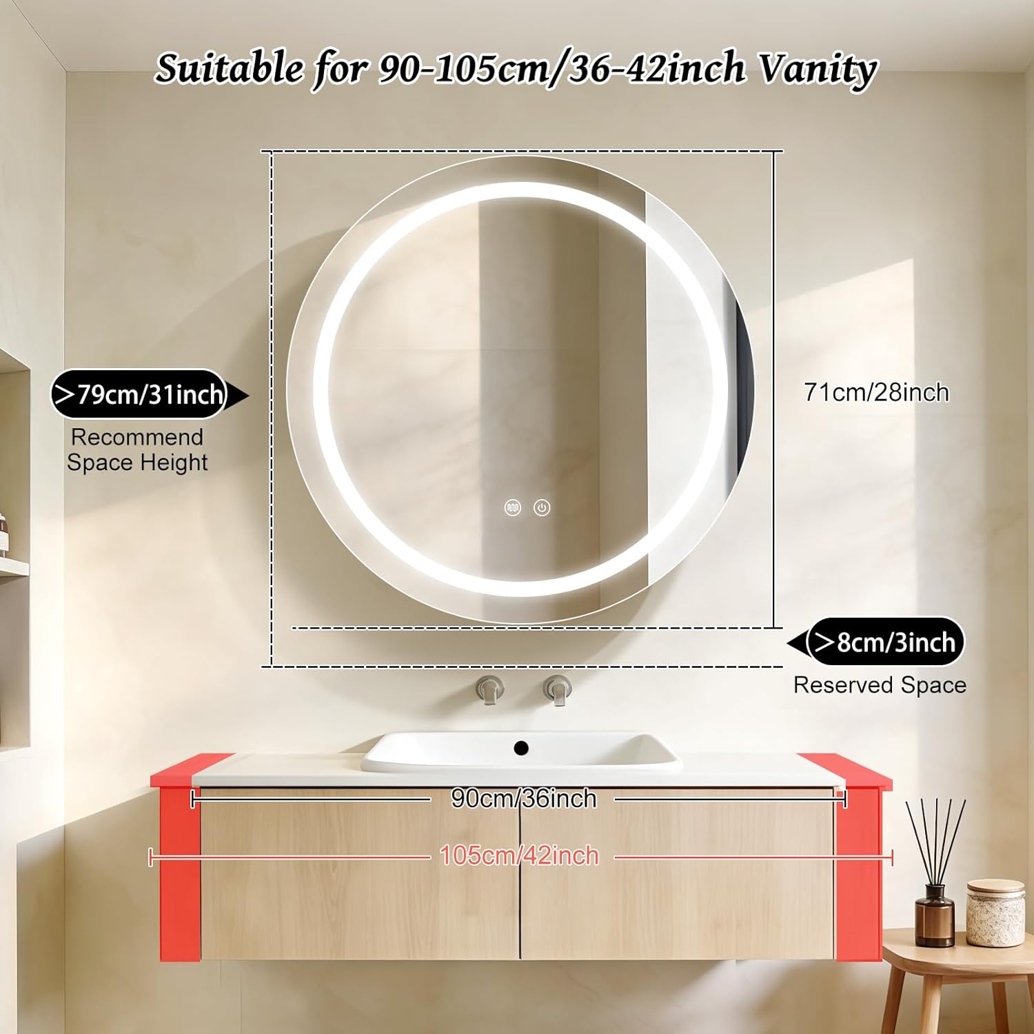 Janboe Led Round Medicine Cabinet