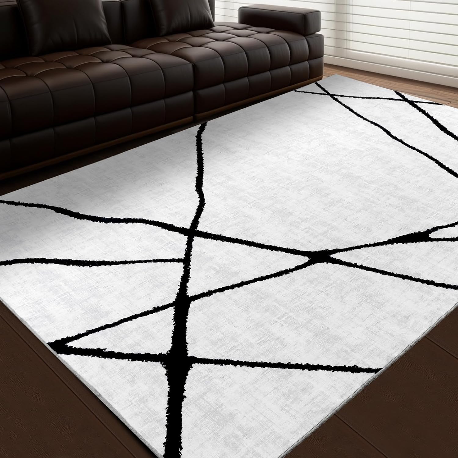 black white geometric area rug 8x10