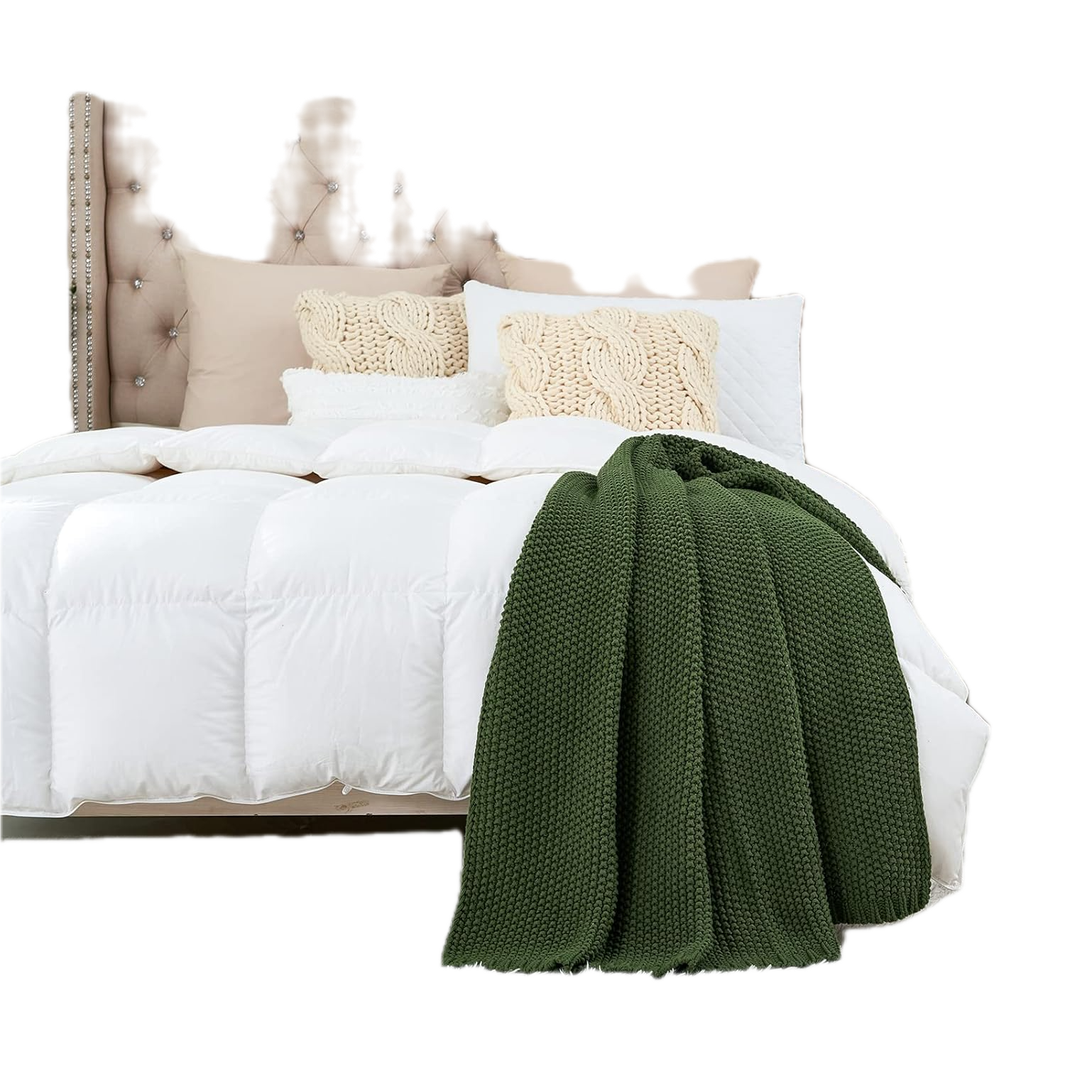 Woven throw blanket — cotton fringe, camel/cream