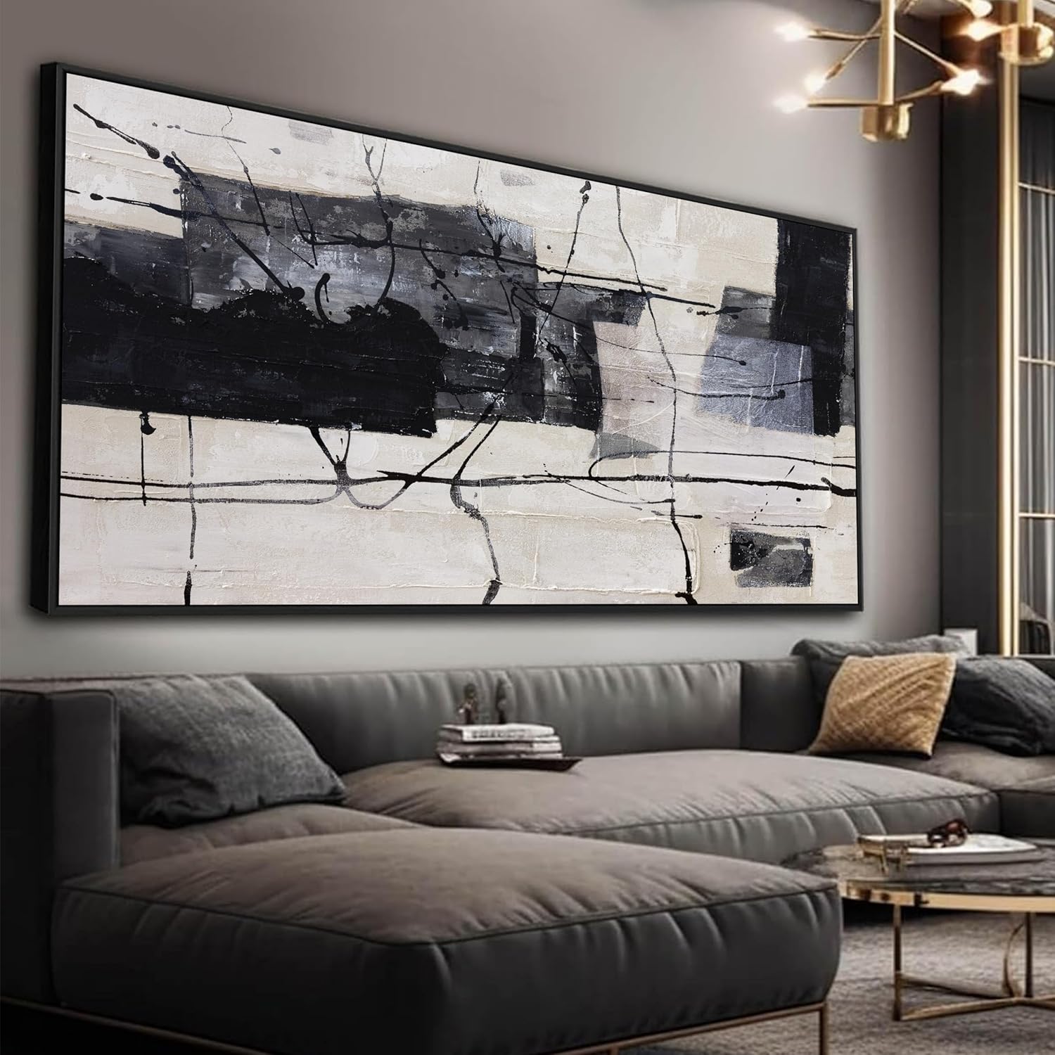 large abstract black white canvas wall art