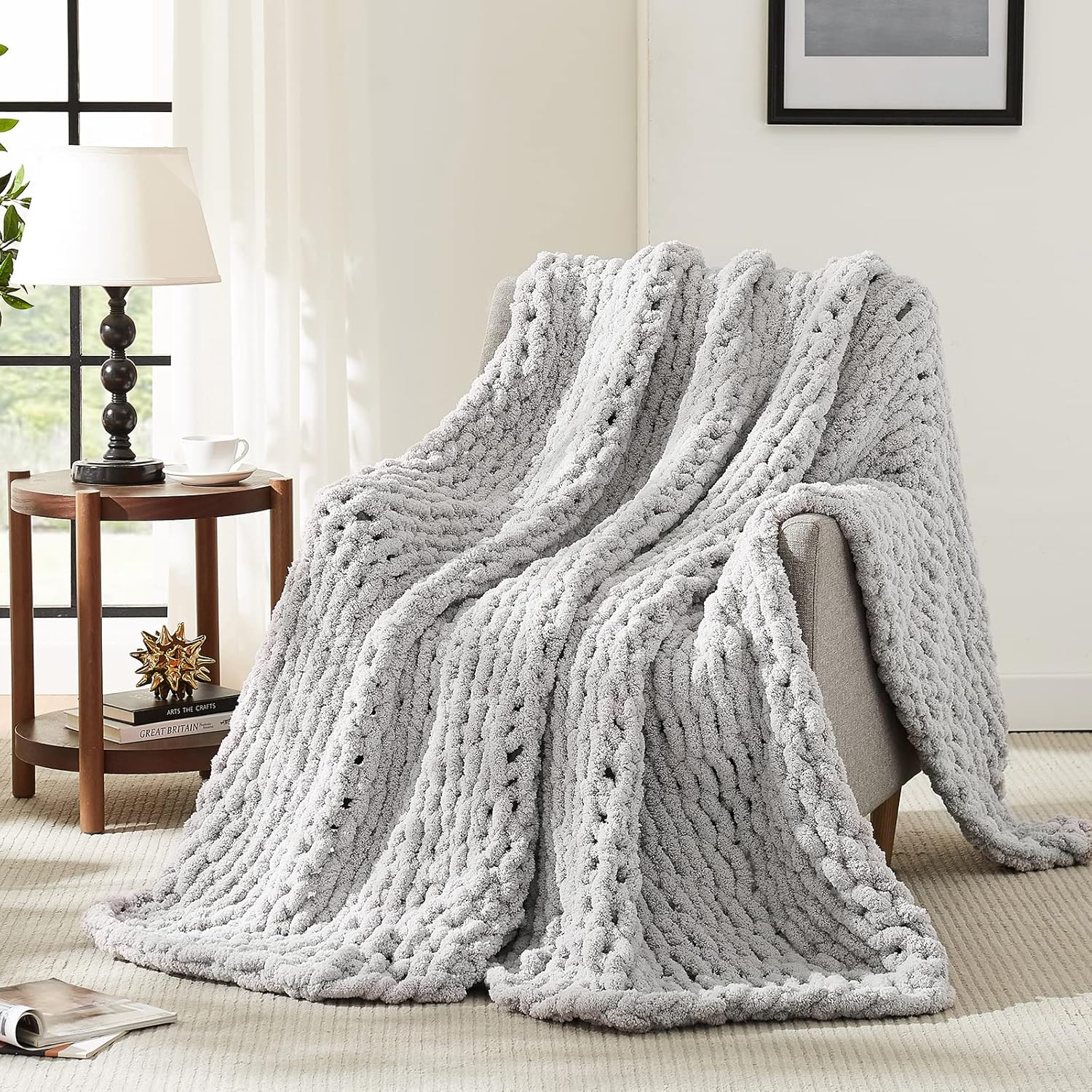 L'AGRATY Chunky Knit Blanket Throw - Soft Chunky Throw Blanket 50''x60''
