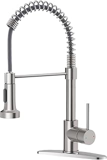 Kitchen Faucets, Brushed Nickel Kitchen Sink Faucet with Pull Down Sprayer Single Handle with Deck Plate Stainless Steel, Suitable for Farmhouse Camper Laundry Rv Bar - OWOFAN 9009SN