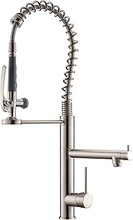 Commercial Kitchen Faucet with Pull Down Sprayer,AIMADI Modern Single Handle High Arch Pre-Rinse Spring Kitchen Sink Faucet,Brushed Nickel