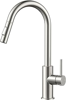 FORIOUS Brushed Nickel Kitchen Faucet with Pull Down Sprayer, Stainless Steel High Arc Gooseneck Modern Sink Faucet with CUPC Ceramic Cartridge, Single Handle and Deck Plate