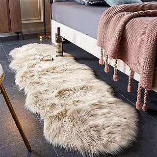 EasyJoy Ultra Soft Fluffy/Fuzzy Shaggy Area Rug Faux Fur Chair Cover Seat Pad for Bedroom Floor Sofa Living Room (2 x 6 ft Sheepskin, Beige)