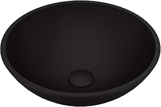 Vigo Vessel Sink Matte Black - 17” Artistic Round Bowl Sink for Bathrooms, Tempered Glass Above Counter Bathroom Sink with NonStickShield, QuickDrain & TempGuard, Modern Luxury Design