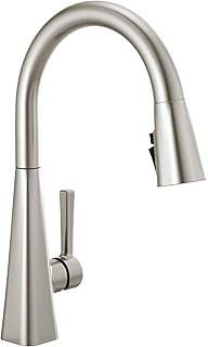 Delta Lenta Brushed Nickel Kitchen Faucet with Pull Down Sprayer, Modern Single Hole Kitchen Sink Faucet, Single Handle, SpotShield Stainless 19802Z-SP-DST