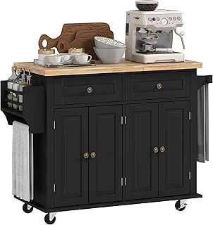 HOMCOM Kitchen Island Cart with Solid Wood Top, 44