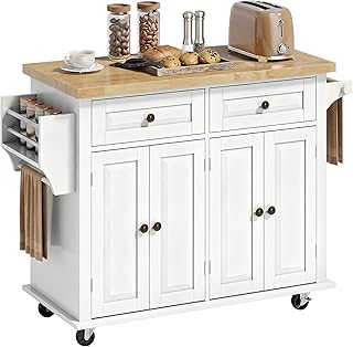 HOMCOM Kitchen Island Cart with Solid Wood Top, 44