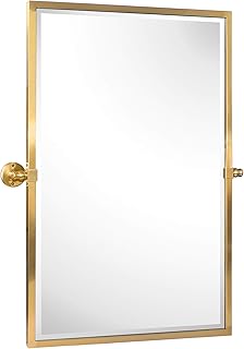 TEHOME Brushed Gold Metal Framed Pivot Rectangle Bathroom Mirror Tilting Beveled Vanity Mirrors for Wall, Overall 27.9 x 36 inches (Mirrror 24 x 36 inches)