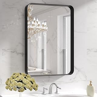 LOAAO Black Metal Framed Bathroom Mirror for Wall, 22X30 Inch Rounded Rectangle Mirror, Matte Black Bathroom Vanity Mirror Farmhouse, Anti-Rust, Hangs Horizontally or Vertically