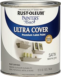 Rust-Oleum Painter's Touch Latex Brush-On Paint, Satin Stone Gray | Interior/Exterior Durability, Multi Surface (Metal, Wood and More), Fast Dry, Chip and Fade Resistant, Quart