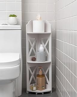 J JINXIAMU Corner Shelf Stand, Storage Organizer Great for Bathroom, Corner Shelf Perfect for Small Space,Waterproof Stand Also Use for Toilet Paper Stand,White