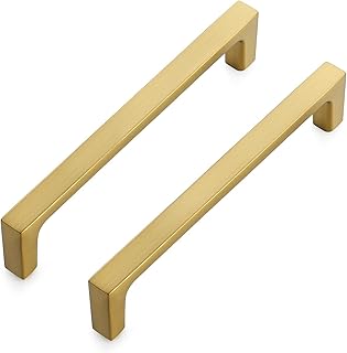 Ravinte 30 Pack Solid 5 Inch Square Cabinet Handles - Brushed Brass Drawer Pulls - Kitchen Hardware and Handles