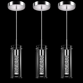 Pendant Ceiling Light Fixture, LED Kitchen Lighting Crystal Pendant Lights Kitchen Island, 1-Light Integrated Kitchen Hanging Light Fixture Modern Island Light with Bubble Glass Three Pack