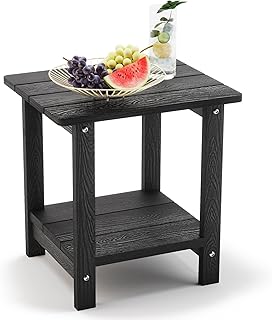 LUE BONA Adirondack Outdoor Side Table, 2-Tier Black HDPS Patio End Table Weather Resistant, Morden Side Table for Patio, Pool, Porch