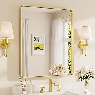 TETOTE 30 x 36 Inch Gold Mirror for Bathroom, Brushed Metal Frame Vanity Mirror, Brass Gold Rectangle Modern Decorative Wall Mirrors for Entryway Shatterproof (Horizontal/Vertical)