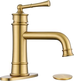Single Hole Bathroom Faucet,Brushed Brass Gold Bathroom Faucets,Bathroom Sink Faucet 1 Hole,with Pop Up Drain and 2 Supply Hose for Vanity,Lavatory RV Farmhouse (L2301-BG)