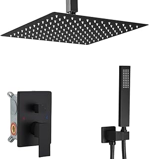 Matte Black Shower System Bathroom 12 Inch Rain Shower Head Ceiling Mount with Handheld Luxury High Pressure Shower Combo Set Shower Faucet Rough-in Valve Body and Trim Kit