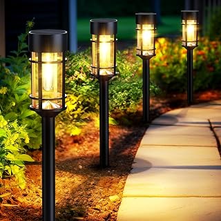 Mancra Solar Pathway Lights, 8 Pack LED Solar Lights Outdoor Waterproof, Glass Metal Garden Lighting for Yard Path Landscape Lawn Walkway Driveway, 3000K