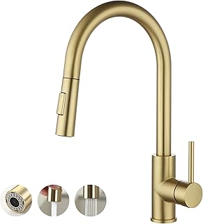 Havin Gold Kitchen Faucet,High Arc Stainless Steel Material,with Pull Down Kitchen Sprayer,cUPC Cartridge,Without Deck Plate,Updating with Spare Sprayer and Soap Dispenser,Brushed Gold