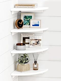 Forbena White Corner Floating Shelves for Wall Set of 4, Rounded Corner Shelves Wall Mounted for Kids Bedroom Books, Cute Wood Hanging Corner Shelf for Bathroom Decor, Living Room, Small Spaces