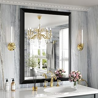 Amorho Black Bathroom Mirror, 28x36 Inch Thick Metal Framed Wall Mirrors for Over Sink, Bedroom, Living Room, Entryway, Rectangle Wall-Mounted Mirrors(Horizontal/Vertical).