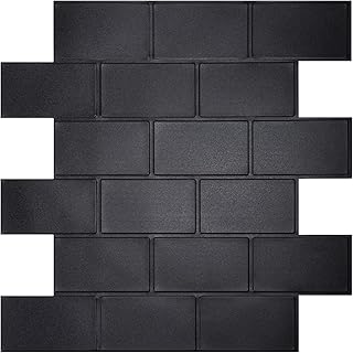 Matte Black Peel and Stick Wall Tiles for Kitchen, WalDecoo 10-Sheet Stick on Backsplash for Bathroom, Large Self-Adhesive Kitchen Backsplash(12''×12'') (Large Subway).