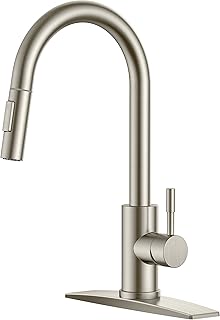 FORIOUS Kitchen Faucet with Pull Down Sprayer, Brushed Nickel High Arc Modern Classic Sink Faucet Stainless Steel with Deck Plate Fit for 1 or 3 Hole for Pot Filler Bar Farmhouse Laundry Rv