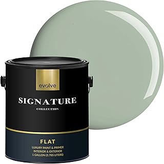 EVOLVE Signature Collection Luxury Interior Paint & Primer, Flat Sheen (Sage Green), 1 Gallon – Premium One-Coat Coverage, Low VOC, Low Odor, Washable Finish for Walls, Ceilings & Trim