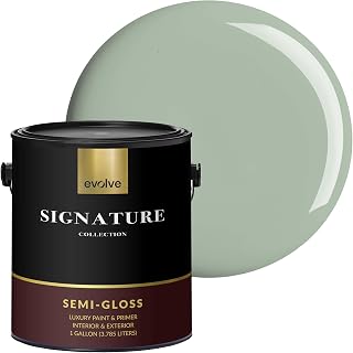 EVOLVE Signature Collection Luxury Interior Paint & Primer, Semi-gloss Sheen (Sage Green), 1 Gallon – Premium One-Coat Coverage, Low VOC, Low Odor, Washable Finish for Walls, Ceilings & Trim