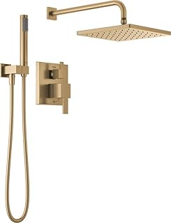 Delta square rain shower system modern brushed gold