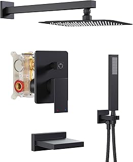 Black Shower System with Tub Spout, All Metal Tub Shower Faucet Set with 10