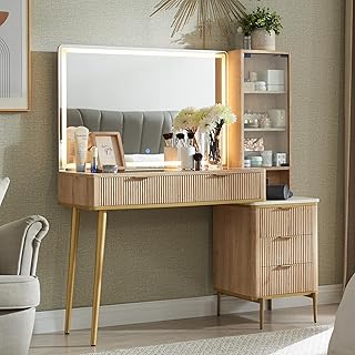 T4TREAM Fluted Makeup Vanity Desk with 36