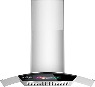 36 inch Wall Mount Range Hood Tempered Glass 900 CFM, Voice/Gesture/Touch Control, Stainless Steel Kitchen Hood Vent with 4 Speed Exhaust Fan, Adjustable Lights, Memory Mode