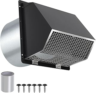8 Inch Wall Vent Hood Wall Exhaust Vent Cover Outdoor Hooded Wall Vent with Screen and Damper,Wall Vent Cover Cap Exterior Air Exhaust for Kitchen Range Hood HVAC Duct Dryer Vent,Galvanized Steel