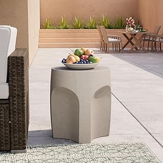 COSIEST Concrete Side Table Drum Shape,17''H Outdoor Side Table, Patio Accent Table Cement End Tables, Garden Decorative Stool, Plant Stand Drum Table, Grey