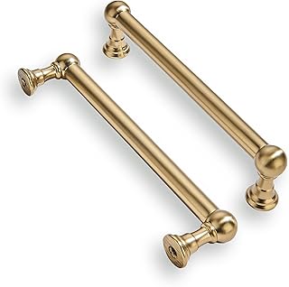 khtumeware 10 Pack 5 Inch Hole Center Brushed Brass Cabinet Pulls Heavy Duty Solid Warm Brass Cabinet Handles cabinets Dressers Kitchens Handles Bathroom cabinets