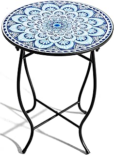 Round Side Table, Indoor Outdoor Small Side Table, Weather Resistant Black Metal Side Table for Livingroom Patio Balcony Yard Porch Garden, 14” Diameter and 17” H Patio Accent Table Plant Stand