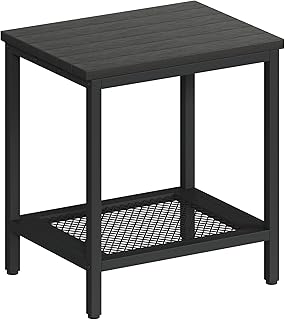 Outdoor Side Table with Storage, 2-Tier Patio End Tables Weather Resistant, Black Outdoor Accent Table,Small Side Table for Pool, Deck, Garden