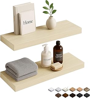White Oak Floating Shelves for Wall, 24 in Wall Mounted Shelves Perfect for Bedroom, Bathroom, Living Room and Kitchen Decoration Storage(Set of 2)
