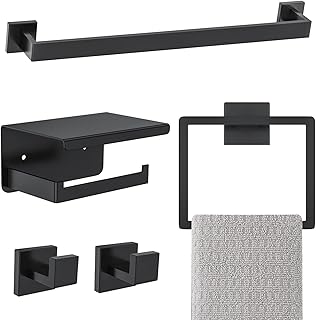 Matte Black Bathroom Hardware Accessories Set 5-Pieces Black Towel Bar Set Stainless Steel Towel Holder Set 16 Inch Towel Bar,Towel Racks Set for Bathroom Wall Mounted