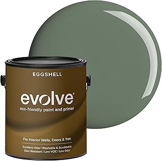 EVOLVE Interior Paint & Primer, Eggshell (Ivy Green), 1 Gallon – One-Coat Coverage, Excellent Hide, Low VOC, Low Odor, Washable Paint for Walls, Doors & Trim