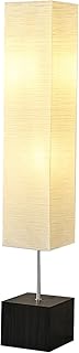 Column Floor Lamp – Natural Wood Base&Rice Paper, Japanese lamp，with Square Base for Living Room,Office, Kids Room, Reading, Home Decor, Off White, 58
