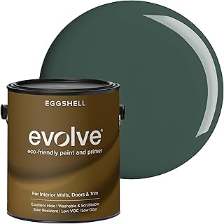 EVOLVE Interior Paint & Primer, Eggshell (Green Pine), 1 Gallon – One-Coat Coverage, Excellent Hide, Low VOC, Low Odor, Washable Paint for Walls, Doors & Trim