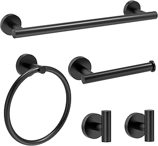 Matte Black Bathroom Accessories, Towel Bar Set 5 Pieces, SUS304 Stainless Steel Bathroom Hardware Set, 16 Inch Towel Bar for Bathroom Wall, Toilet PaperHolder and Towel Holder Set