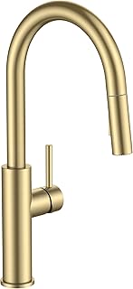 FORIOUS Kitchen Faucet with Pull Down Sprayer, Classic Brushed Gold, Single Handle High Arc Stainless Steel Kitchen Sink Faucet, 1 or 3 Hole Deck Mount for RV, Bar, Farmhouse, Laundry, Outdoor